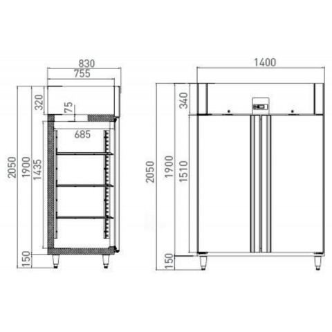GAMMO 1400 Liter GN2/1 refrigerator